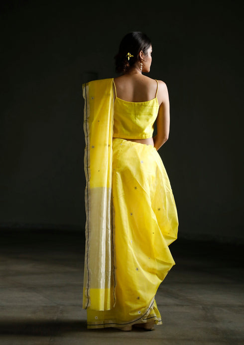Handwoven Yellow Chanderi Saree